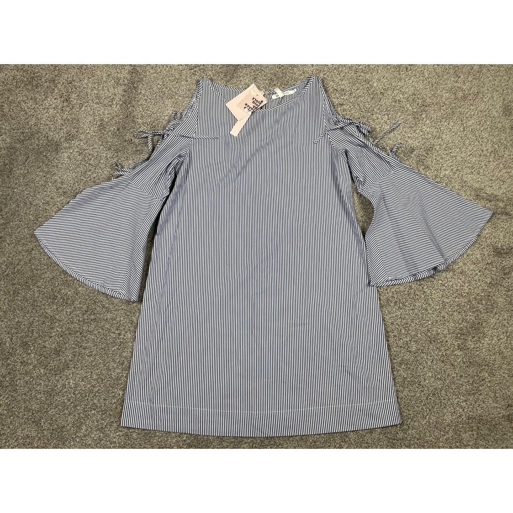 Avec Les Filles Dress Womens‎ Small Blue Striped Bell Sleeve Nautical Beach NEW